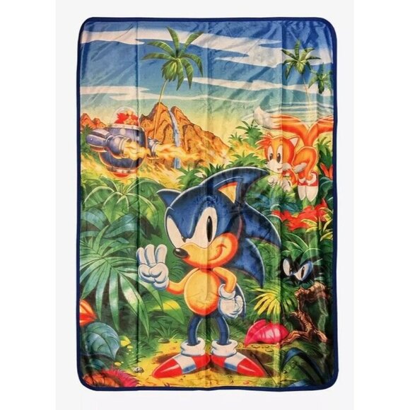 New Jungle Scene Sonic the Hedgehog Fleece Throw Gift Blanket Video Game Tails - Picture 1 of 2